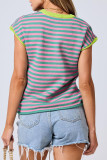 Round Neck Knitted Striped Contrasting Sweater