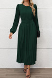 Long Sleeved Pleated High Waisted Dress
