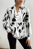Long Sleeved Geometric Printed V-Neck Shirt