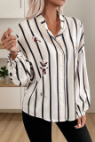 Stand Up Collar Long Sleeved Striped Printed Shirt