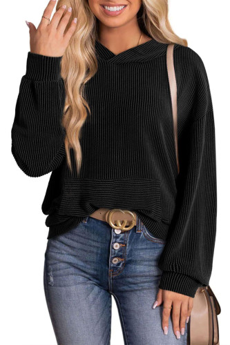 Round Neck Long Sleeved Loose Hooded Sweatshirt