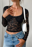 Hollow Out Long Sleeved Lace Tie Tops
