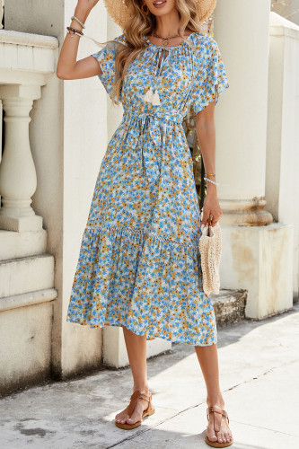 Summer Ruffle V-neck Short Sleeved Dress