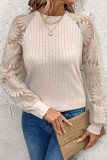 Lace Patchwork Long Sleeved Round Neck Top