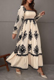 Long Sleeved Floral Print Square Neck Dress