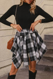 Irregular Grid Tied Sleeve Fake Shirt Half Skirt