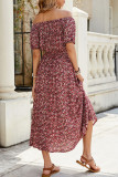 Floral Print One Shoulder Short Sleeved Dress