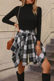 Irregular Grid Tied Sleeve Fake Shirt Half Skirt