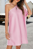 Irregular Sloping Shoulders Loose Pink Dress