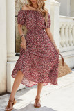 Floral Print One Shoulder Short Sleeved Dress
