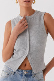 Sleeveless Round Neck Threaded Button Vest