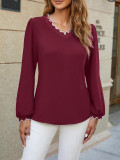V-Neck Ruffled Loose Long Sleeved Top