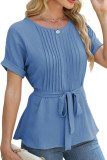 Ruffle Pleated Round Neck Short Sleeved T-Shirt