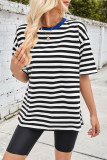 Striped Round Neck Five Quarter Sleeve T-Shirt