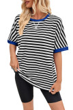 Summer Striped Round Neck Bat Sleeve T-Shirt