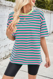 Striped Round Neck Five Quarter Sleeve T-Shirt