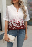 V-Neck Printed Chiffon Lace Sleeve Shirt