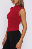 Half High Neck Solid Color Slim Fit Sleeveless Vest