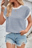 Striped Knitted Bat Sleeve Round Neck Sweater