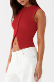 Sleeveless Round Neck Threaded Button Vest
