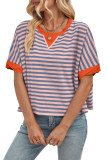 Striped Round Neck Bat Sleeve T-Shirt