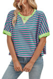 Striped Round Neck Bat Sleeve T-Shirt