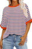 Summer Striped Round Neck Bat Sleeve T-Shirt