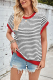 Striped Knitted Bat Sleeve Round Neck Sweater