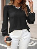 V-Neck Ruffled Loose Long Sleeved Top