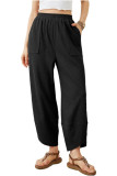 Elastic Waisted Cropped Pants Straight Leg Pants