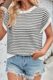 Striped Knitted Bat Sleeve Round Neck Sweater