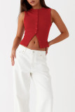 Sleeveless Round Neck Threaded Button Vest