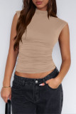 Half High Neck Solid Color Slim Fit Sleeveless Vest