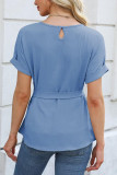 Ruffle Pleated Round Neck Short Sleeved T-Shirt