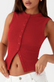 Sleeveless Round Neck Threaded Button Vest