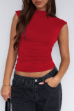 Half High Neck Solid Color Slim Fit Sleeveless Vest