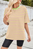 Striped Round Neck Five Quarter Sleeve T-Shirt