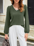V-Neck Ruffled Loose Long Sleeved Top