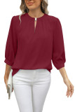 V-Neck Seven Quarter Sleeve Loose Chiffon Shirt