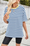 Striped Round Neck Five Quarter Sleeve T-Shirt