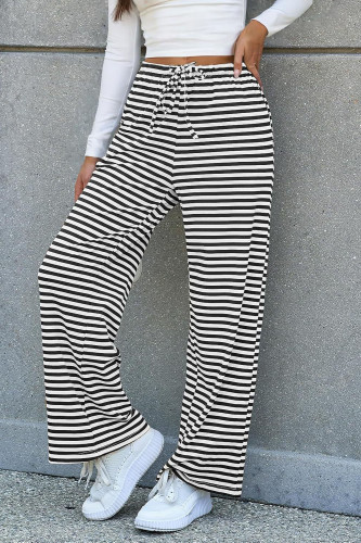 Striped Lace Up Loose Flared Pants