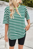 Striped Round Neck Five Quarter Sleeve T-Shirt