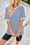 Summer Striped Round Neck Bat Sleeve T-Shirt