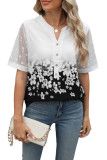 V-Neck Printed Chiffon Lace Sleeve Shirt