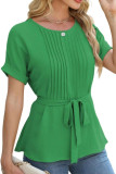 Ruffle Pleated Round Neck Short Sleeved T-Shirt