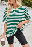 Striped Round Neck Five Quarter Sleeve T-Shirt