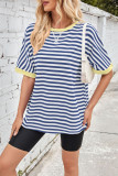 Summer Striped Round Neck Bat Sleeve T-Shirt