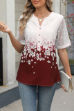 V-Neck Printed Chiffon Lace Sleeve Shirt