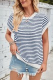 Striped Knitted Bat Sleeve Round Neck Sweater
