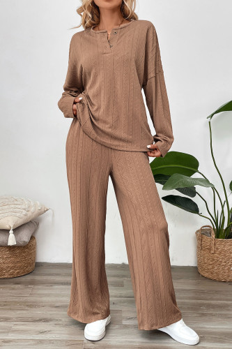 Long Sleeved Shirt Wide Leg Pants Two-Piece Set